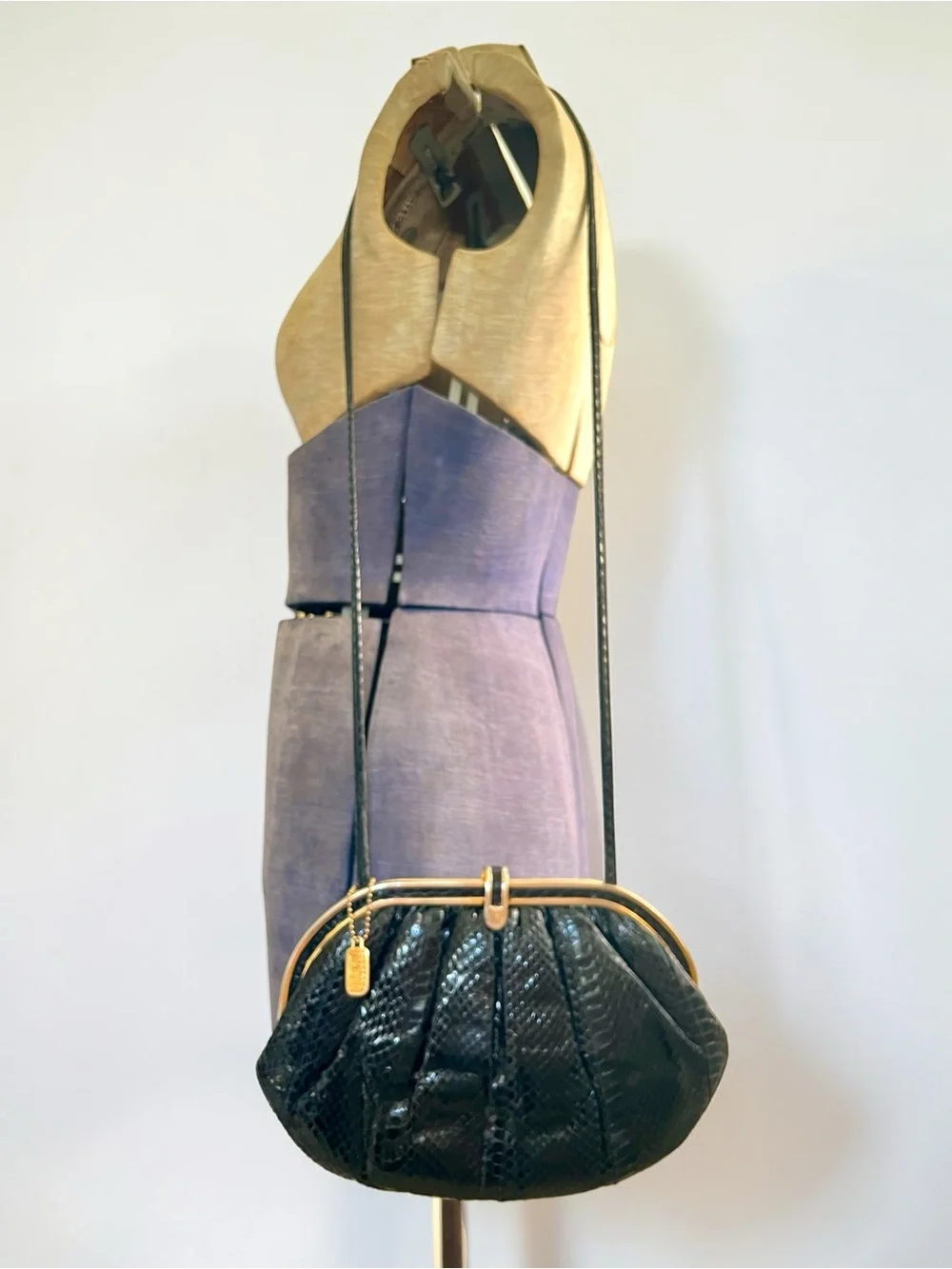 Vintage 70s/80s Black Glossy Snakeskin Convertible Clutch Purse Lisette